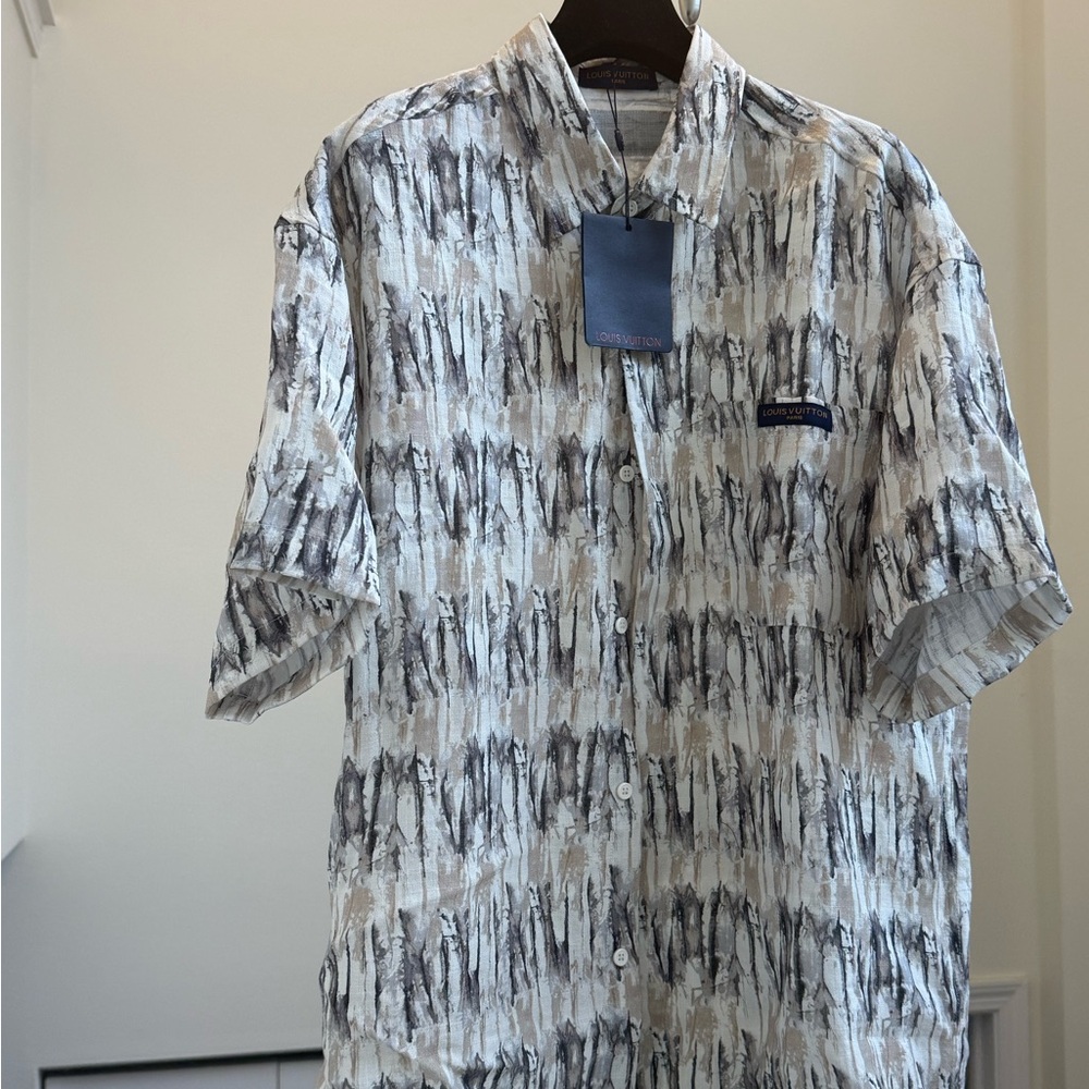 Louis Vuitton Men's Abstract Button Down Shirt - Black, Gray, Cream